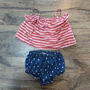 Old Navy 6-12 Month Girl Stars Stripes Tank Top Short Red White Blue 4th of July